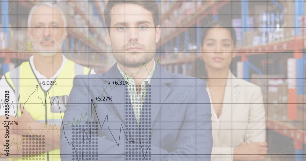 Aufkleber image of statistics and data processing over businessman handshake