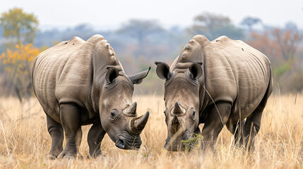 White Rhinos Grazing at Kruger National Park - obrazy, fototapety, plakaty