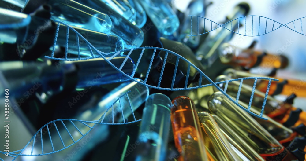 Aufkleber multiple dna structures spinning against multiple test tubes in centrifuge spinning at laboratory