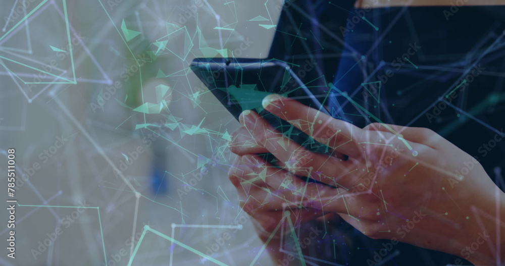 Poster image of data processing over caucasian businessman using smartphone