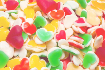 Juicy colorful jelly sweets. Gummy candies. Hearts.