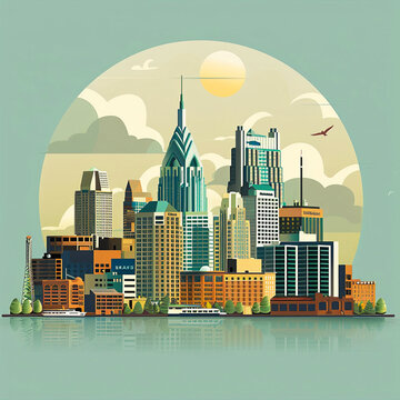 Nashville flat vector city skyline illustration