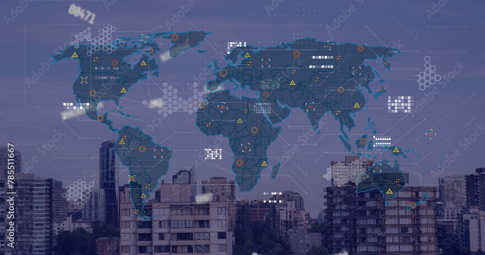 Poster image of data processing over cityscape