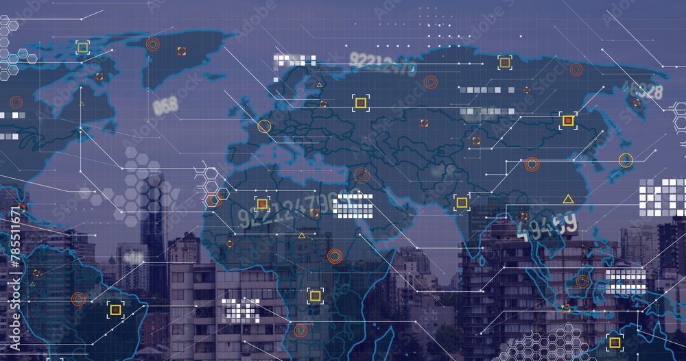 Poster image of data processing over cityscape
