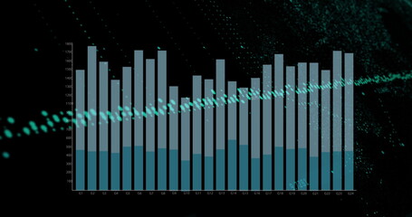 Naklejka premium Image of financial graphs and data over black background