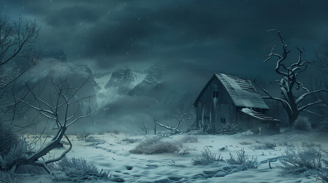 Winter dark fantasy harsh landscape digital art 