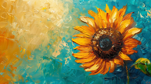 Impressionist acrylic painting of a sunflower