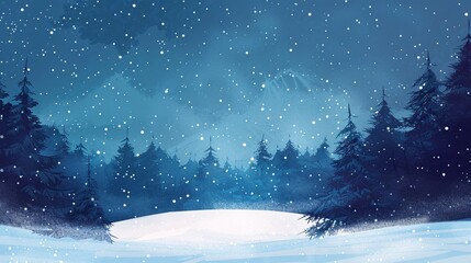 Cozy winter wallpaper featuring a snow-covered forest and twinkling stars