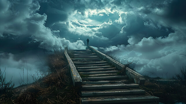 Stairway to heaven leading nowhere - dead end, meaningless life concept
