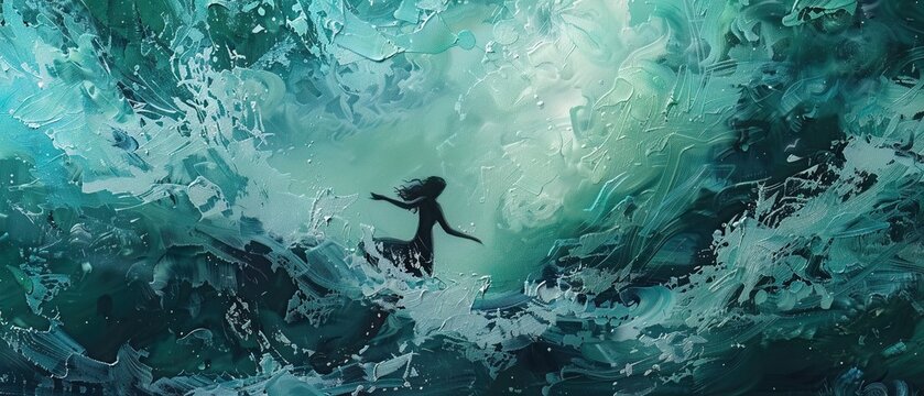 Teal dancing on ocean waves, playful yet profound, holding the secrets of the depths below