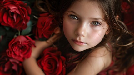 Naklejka premium Close-up of a young girl sitting on a rose