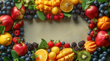 illustration of fruit frame with various fruits