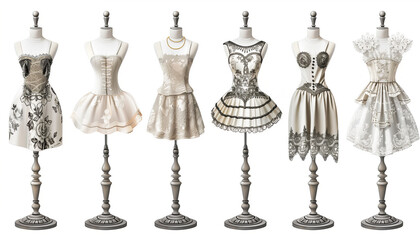 Vector illustration of beautiful retro clothing on mannequins.