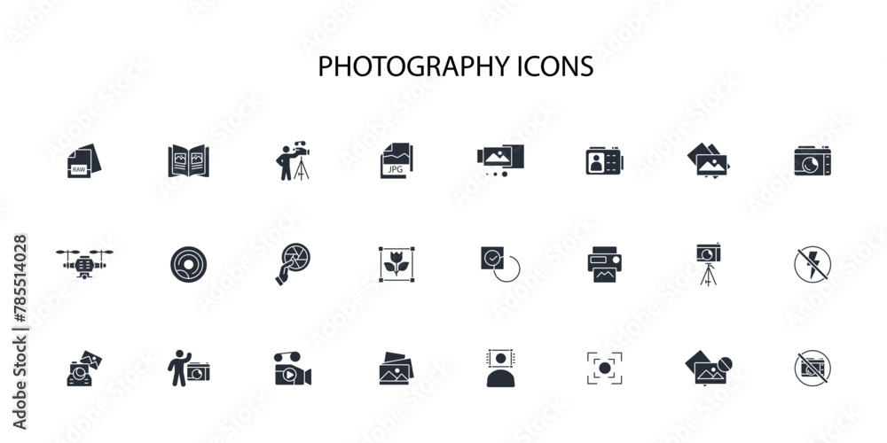 Poster photography icon set.vector.editable stroke.linear style sign for use web design,logo.symbol illustr