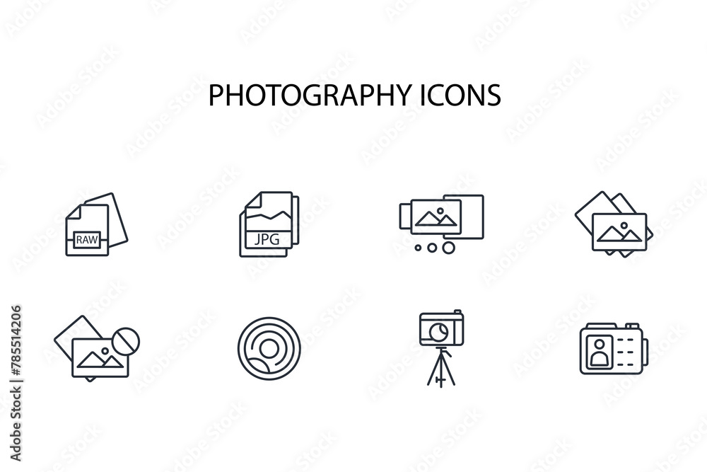 Poster photography icon set.vector.editable stroke.linear style sign for use web design,logo.symbol illustr