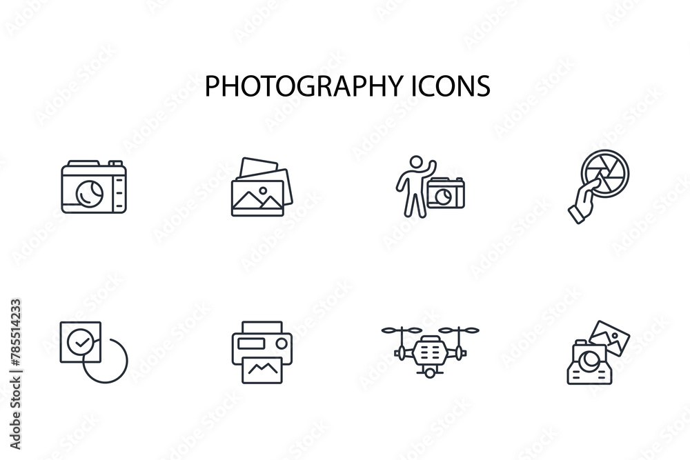 Poster photography icon set.vector.editable stroke.linear style sign for use web design,logo.symbol illustr