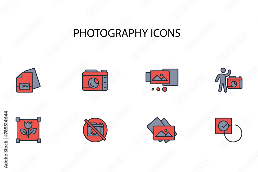 Poster photography icon set.vector.editable stroke.linear style sign for use web design,logo.symbol illustr