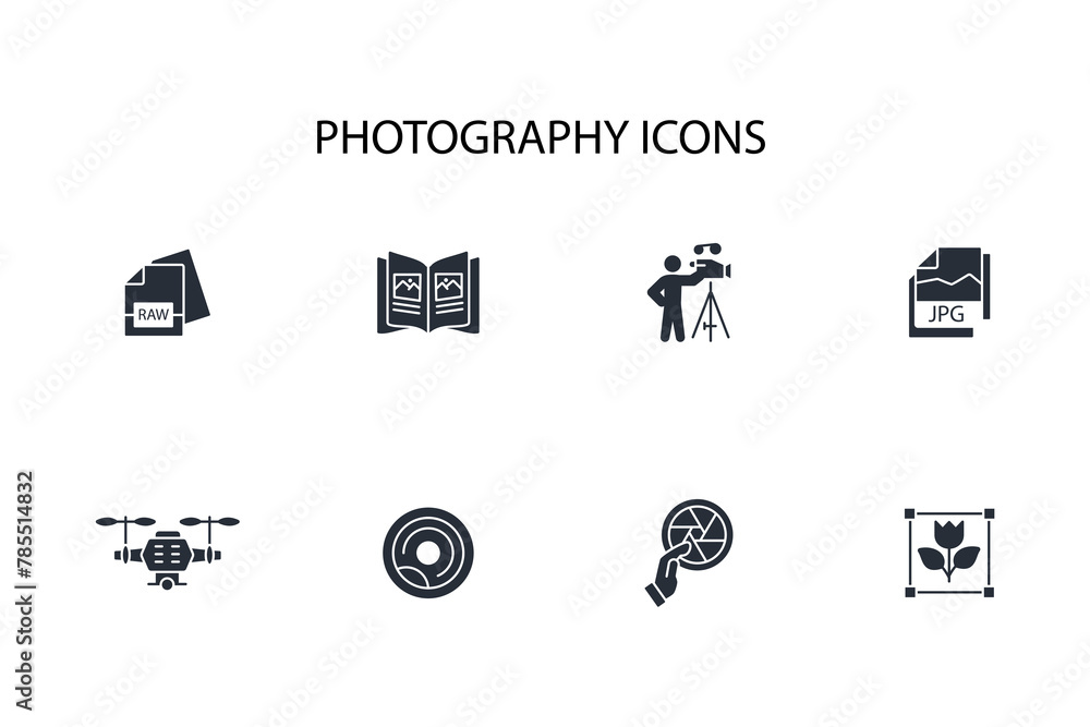 Poster photography icon set.vector.editable stroke.linear style sign for use web design,logo.symbol illustr