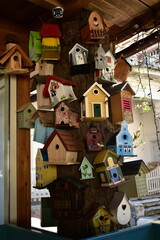 composition of  bird houses in the spring garden