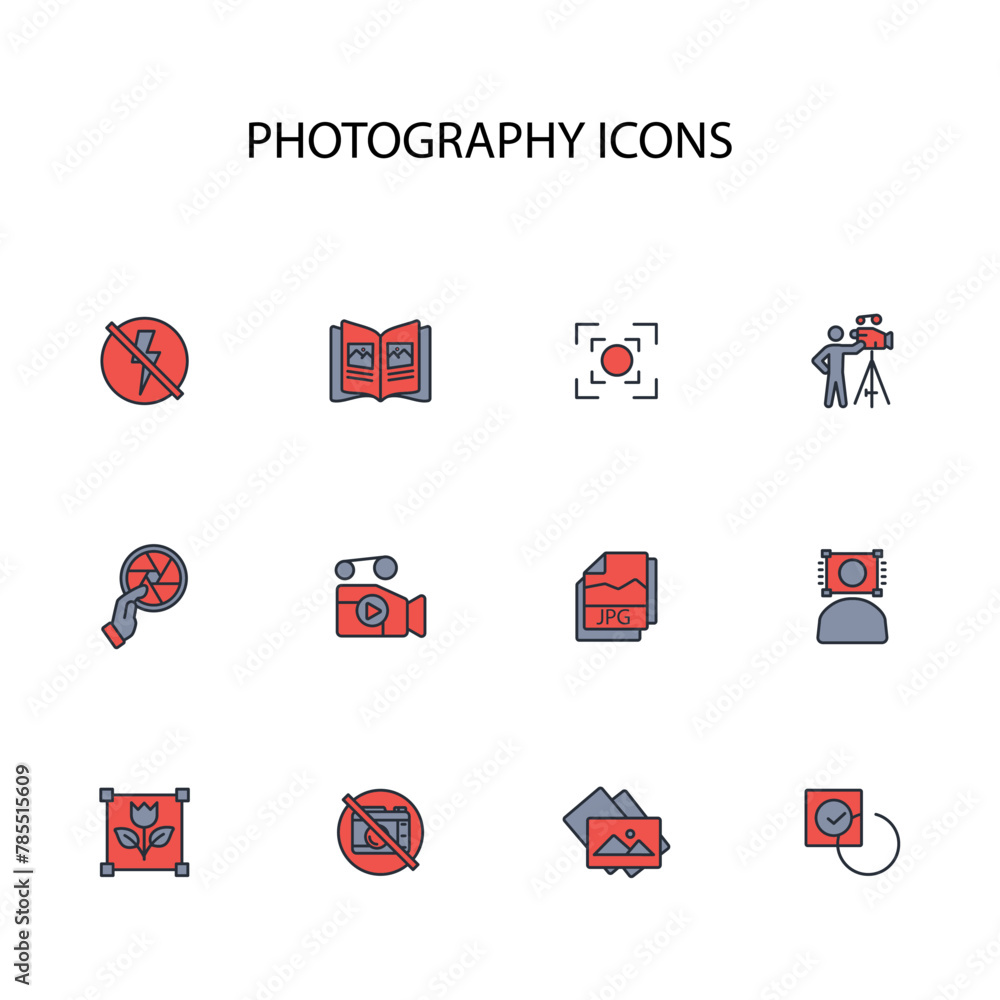 Poster photography icon set.vector.editable stroke.linear style sign for use web design,logo.symbol illustr