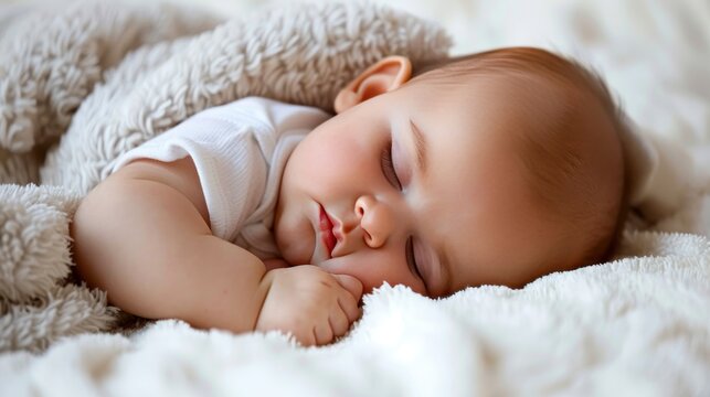 Tranquil asian newborn peacefully sleeping in white crib, a serene and beautiful image