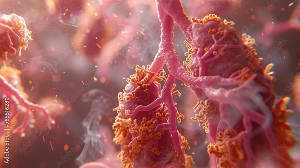 Poster microscopic view of tuberculosis bacteria attacking lung tissue highlighting the importance of vacci