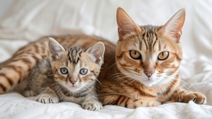 Marbled cat and kitten portrait with spacious area on the left ideal for customized text insertion