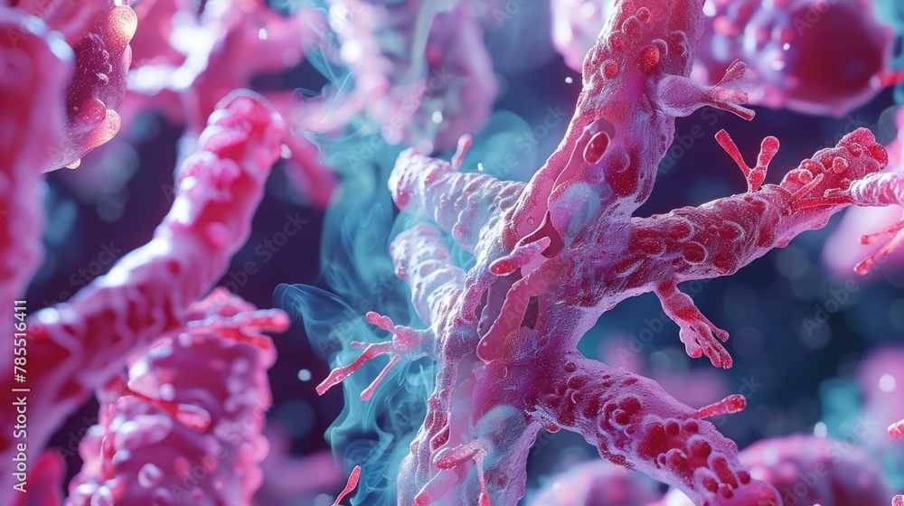 Poster microscopic view of tuberculosis bacteria attacking lung tissue highlighting the importance of vacci