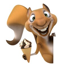 Fun 3D cartoon squirrel with an ice cream