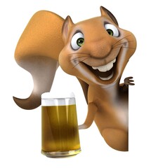 Fun 3D cartoon squirrel with a beer