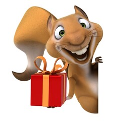 Fun 3D cartoon squirrel with a gift