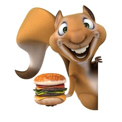 Fun 3D cartoon squirrel with a hamburger