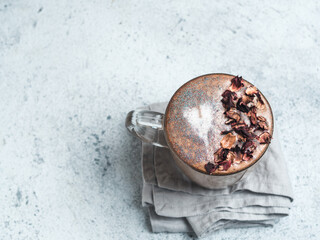 diamond cappuccino coffee with dried rose petals