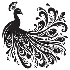 Peacock silhouette vector illustrations with a solid white background