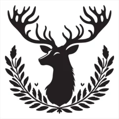 Rolgordijnen wildlife forest animal portrait logo vector illustration of a majestic deer head with horns stag hart black silhouette isolated on white background. © Fariha's Design