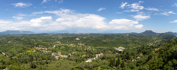 Panoramic view of Corfu island from Kaiser's Throne viewpoint - obrazy, fototapety, plakaty