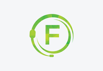 Headphones green Triangle Node Vector  with latter F