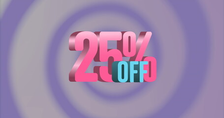 Image of 25 percent off text over circles on blue background