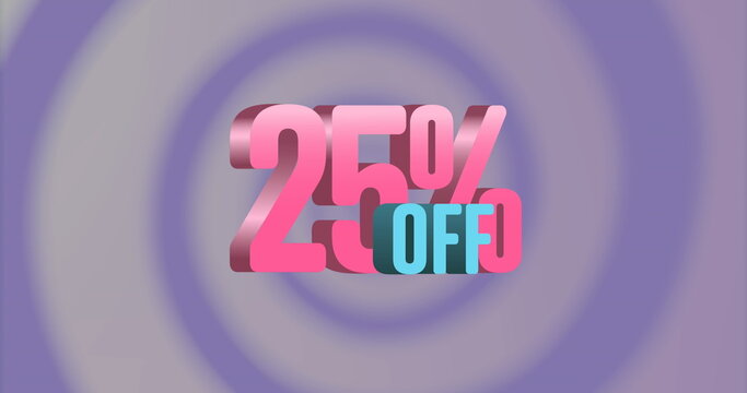 Image of 25 percent off text over circles on blue background