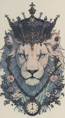 王冠をかぶったライオン - obrazy, fototapety, plakaty