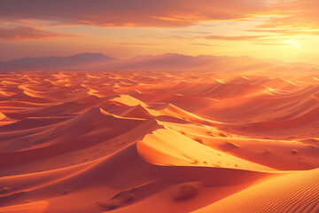 Fototapeta na wymiar Majestic Sunrise Over Desert Sands, Golden Glow Landscape Scene