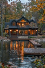Fototapeta na wymiar Lake house with dock