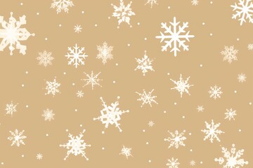 White snowflakes on a beige background, a flat vector illustration in the simple minimalist style of a cute cartoon design with simple shapes