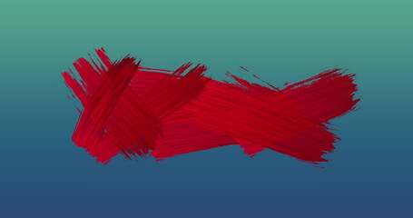 Image of moving red shapes over blue background