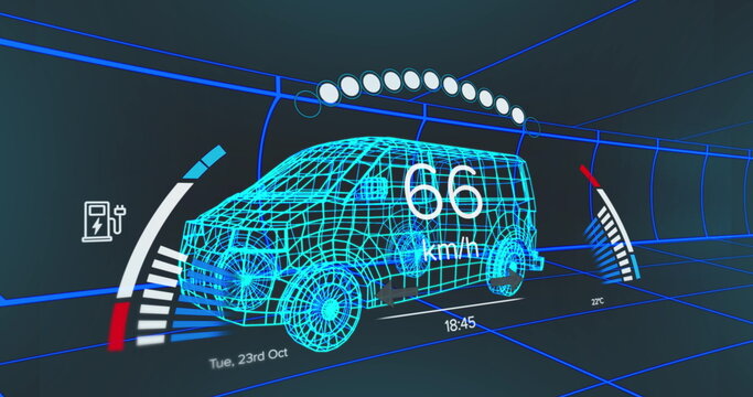 Image of car drawing over man wearing van and van - Powered by Adobe