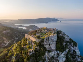 Fotobehang Aerial view of a Byzantine Angelokastro castle on the island of Corfu © Iurii