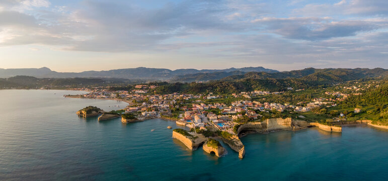 Aerial view of the cliffs near Sidari coastal town on the island of Corfu
