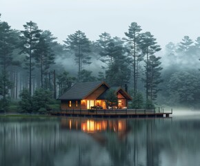 Fototapeta premium House on a lake surrounded by trees