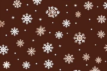 White snowflakes on a brown background, a flat vector illustration in the simple minimalist style of a cute cartoon design with simple shapes
