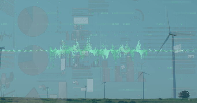 Image of financial data processing with wind turbine